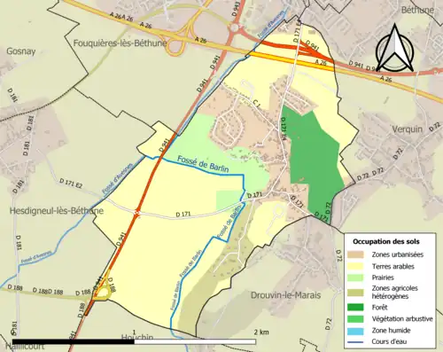Carte en couleurs présentant l'occupation des sols.