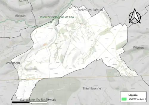 Carte de la ZNIEFF de type 1 sur la commune.