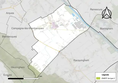Carte de la ZNIEFF de type 2 sur la commune.