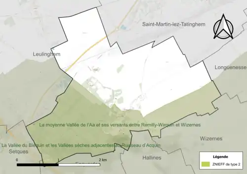 Carte de la ZNIEFF de type 2 sur la commune.
