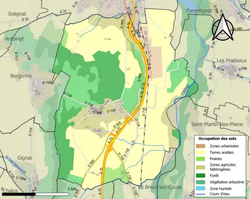 Carte en couleurs présentant l'occupation des sols.