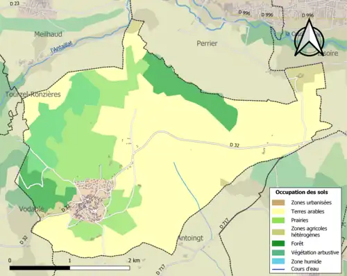 Carte en couleurs présentant l'occupation des sols.