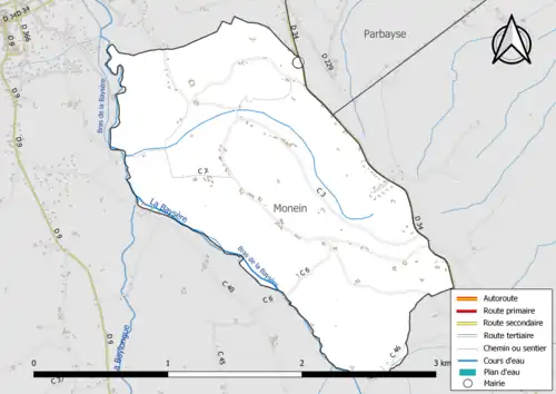 Carte en couleur présentant le réseau hydrographique de la commune