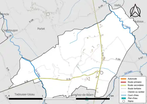 Carte en couleur présentant le réseau hydrographique de la commune