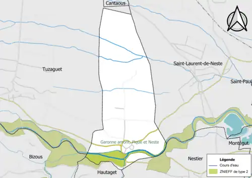 Carte de la ZNIEFF de type 2 sur la commune.