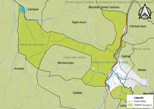 Carte des ZNIEFF de type 2 sur la commune.