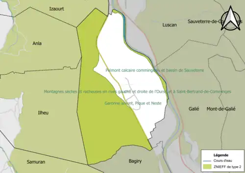 Carte des ZNIEFF de type 2 sur la commune.