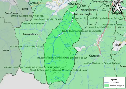 Carte des ZNIEFF de type 1 sur la commune.