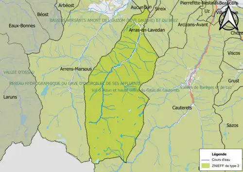 Carte de la ZNIEFF de type 2 sur la commune.
