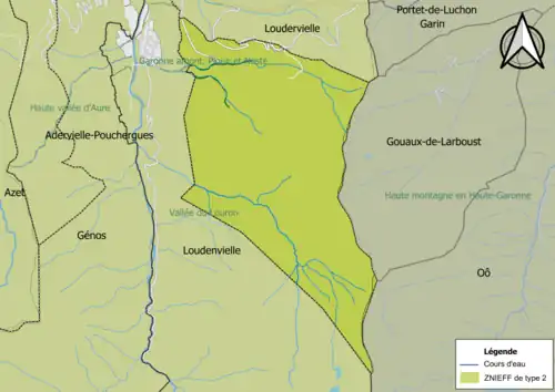 Carte des ZNIEFF de type 2 sur la commune.