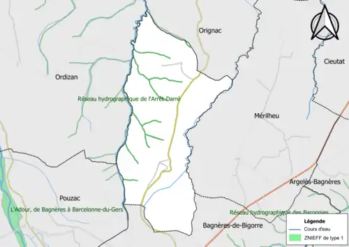 Carte de la ZNIEFF de type 1 sur la commune.