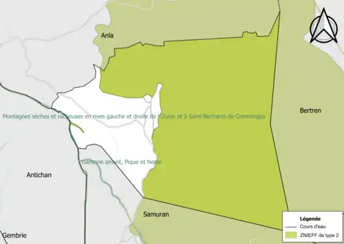Carte des ZNIEFF de type 2 sur la commune.