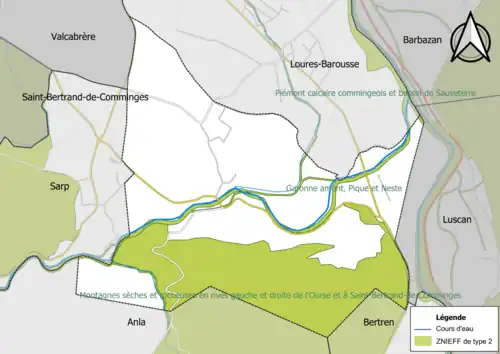Carte des ZNIEFF de type 2 sur la commune.