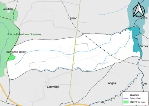 Carte de la ZNIEFF de type 1 sur la commune.