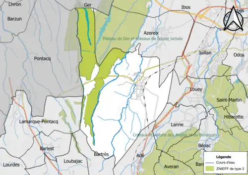 Carte de la ZNIEFF de type 2 sur la commune.