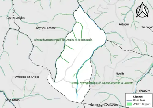 Carte de la ZNIEFF de type 1 sur la commune.