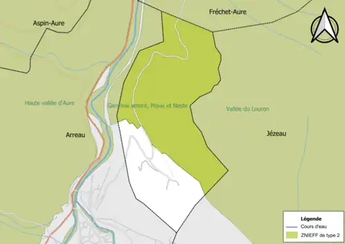 Carte de la ZNIEFF de type 2 sur la commune.