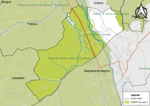 Carte des ZNIEFF de type 2 sur la commune.
