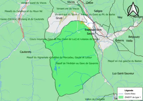 Carte des ZNIEFF de type 1 sur la commune.