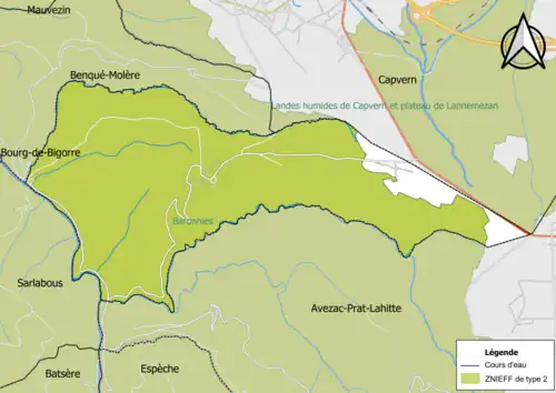 Carte de la ZNIEFF de type 2 sur la commune.
