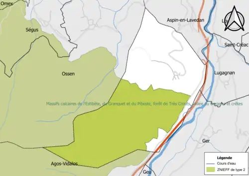 Carte de la ZNIEFF de type 2 sur la commune.