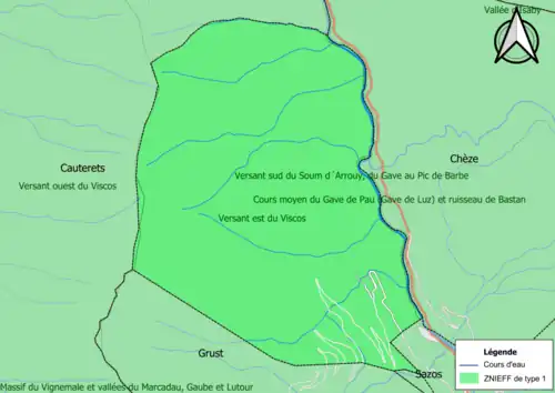 Carte des ZNIEFF de type 1 sur la commune.