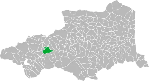 Situation de la commune (en vert) relativement au département.