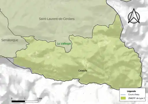 Carte de la ZNIEFF de type 2 sur la commune.