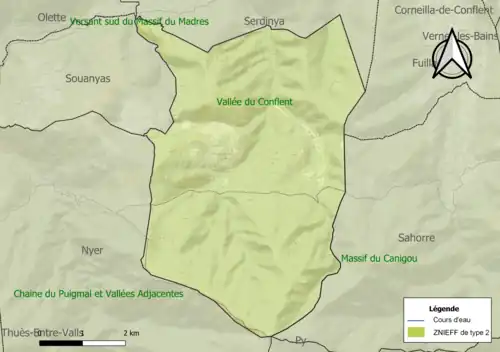 Carte des ZNIEFF de type 2 sur la commune.