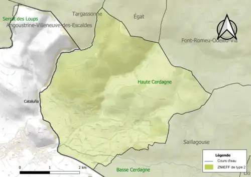 Carte des ZNIEFF de type 2 sur la commune.
