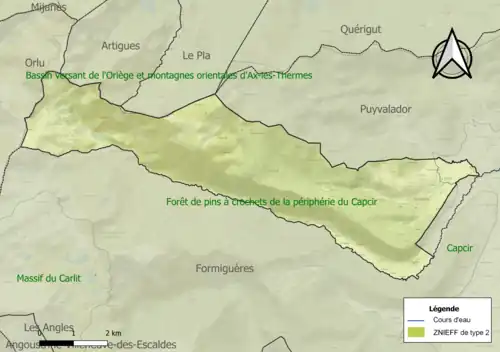 Carte des ZNIEFF de type 2 sur la commune.