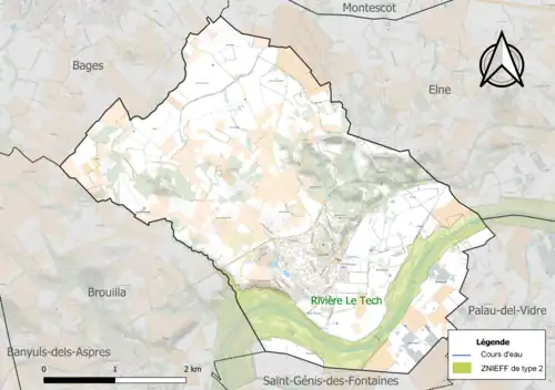 Carte de la ZNIEFF de type 2 sur la commune.