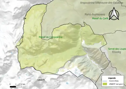 Carte des ZNIEFF de type 2 sur la commune.