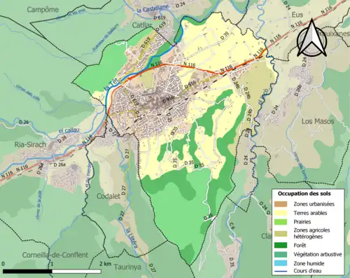 Carte en couleurs présentant l'occupation des sols.