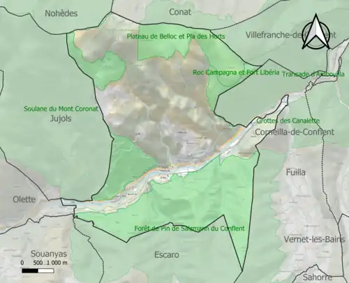 Carte des ZNIEFF de type 1 sur la commune.