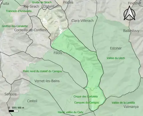 Carte des ZNIEFF de type 1 sur la commune.