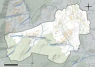 Carte en couleur présentant le réseau hydrographique de la commune