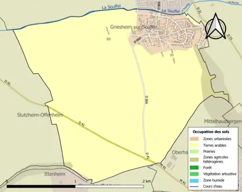 Carte en couleurs présentant l'occupation des sols.