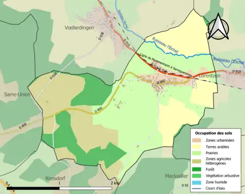 Carte en couleurs présentant l'occupation des sols.