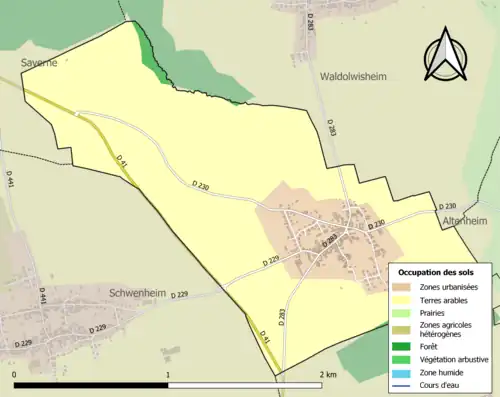 Carte en couleurs présentant l'occupation des sols.