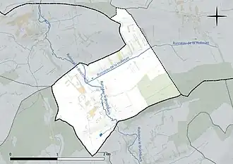 Carte en couleur présentant le réseau hydrographique de la commune