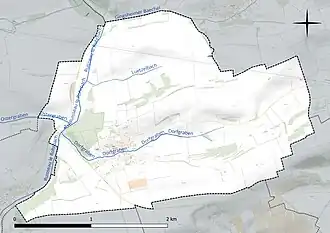 Carte en couleur présentant le réseau hydrographique de la commune