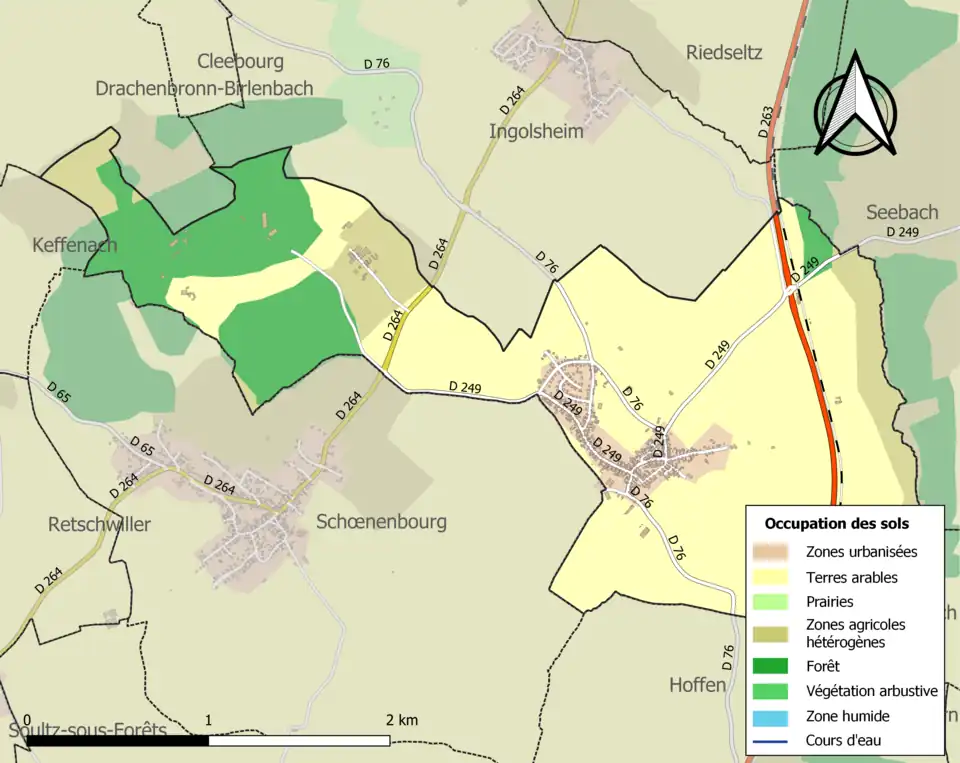 Carte en couleurs présentant l'occupation des sols.