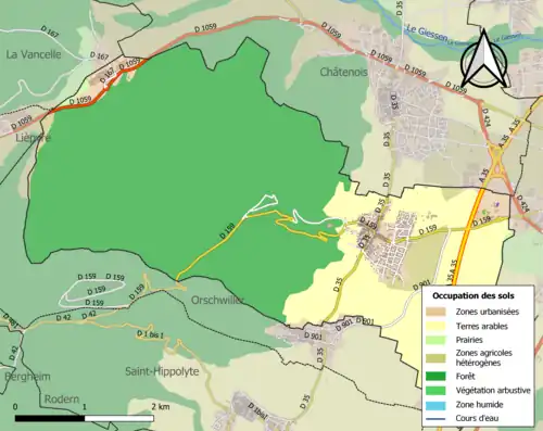 Carte en couleurs présentant l'occupation des sols.