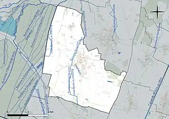 Carte en couleur présentant le réseau hydrographique de la commune