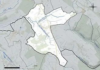Carte en couleur présentant le réseau hydrographique de la commune