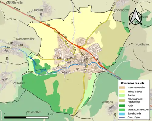 Carte en couleurs présentant l'occupation des sols.