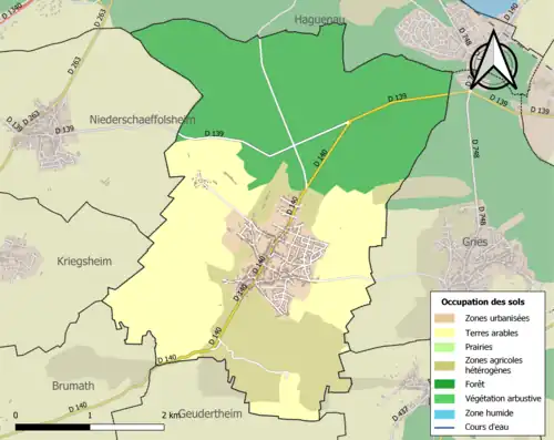 Carte en couleurs présentant l'occupation des sols.