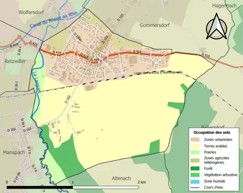 Carte en couleurs présentant l'occupation des sols.