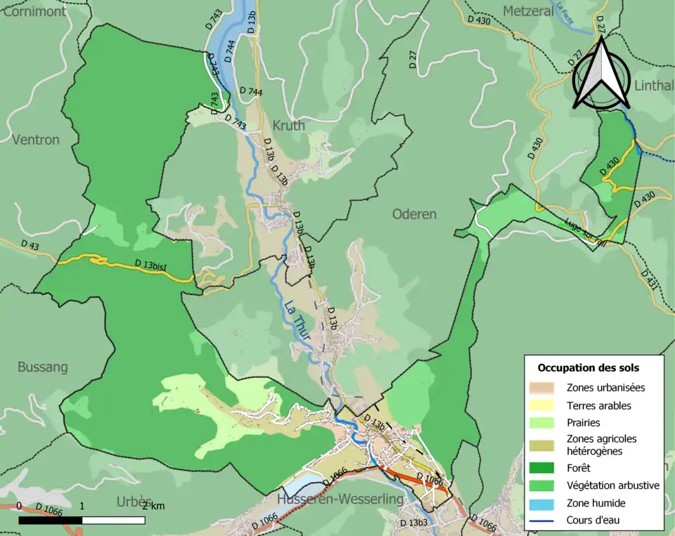 Carte en couleurs présentant l'occupation des sols.